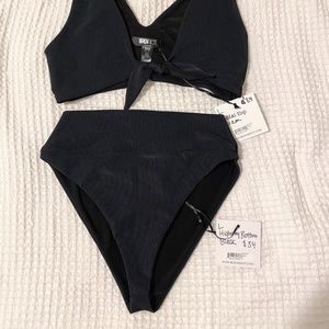 Beach Riot High-Waisted Highway Swim Bottom in Rib Black - NWT